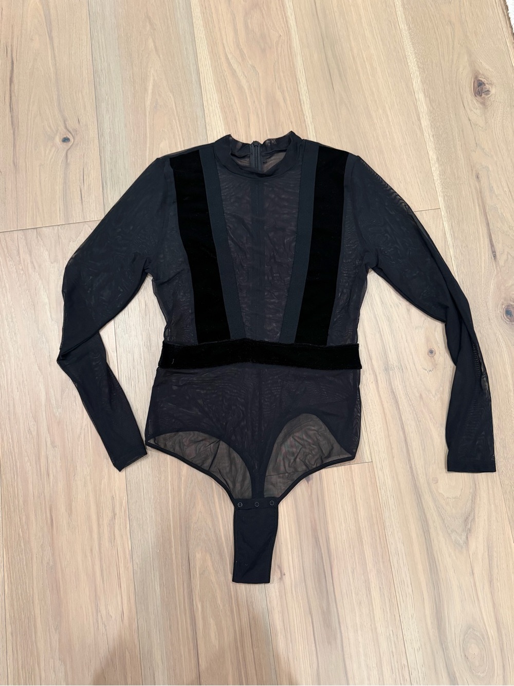 Sheer Long-Sleeve Black Bodysuit